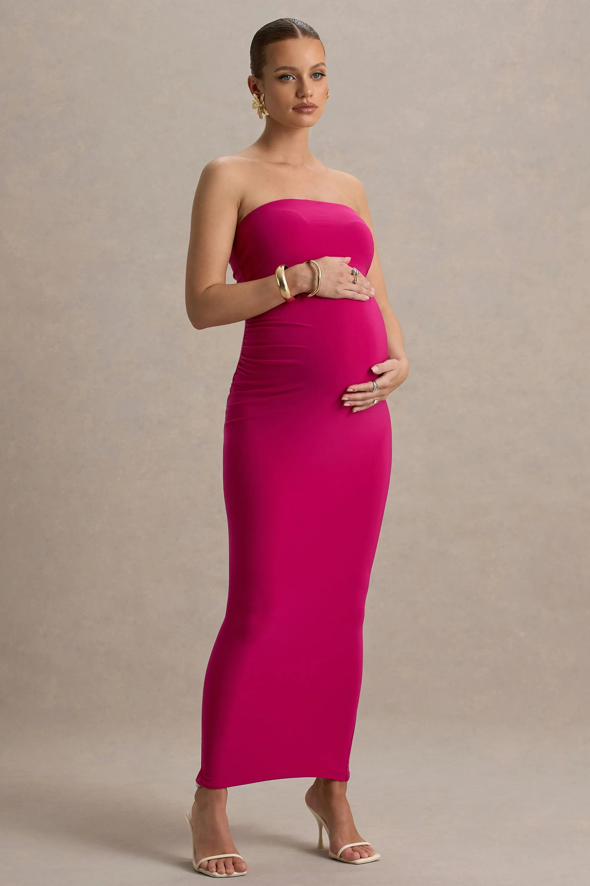 Juniper | Hot Pink Strapless Maternity Maxi Dress sold by Club L London product image thumbnail 5