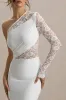 Moonlight | White Asymmetric Maxi Dress With Lace Detailing sold by Club L London
