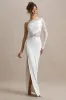 Moonlight | White Asymmetric Maxi Dress With Lace Detailing sold by Club L London