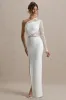 Moonlight | White Asymmetric Maxi Dress With Lace Detailing sold by Club L London