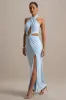 Aura | Powder Blue Halter-Neck Cut-Out Split Maxi Dress sold by Club L London