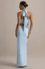 Aura | Powder Blue Halter-Neck Cut-Out Split Maxi Dress sold by Club L London