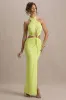 Aura | Lime Green Halter-Neck Cut-Out Split Maxi Dress sold by Club L London