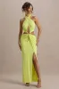 Aura | Lime Green Halter-Neck Cut-Out Split Maxi Dress sold by Club L London