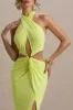 Aura | Lime Green Halter-Neck Cut-Out Split Maxi Dress sold by Club L London