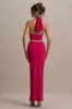 Aura | Hot Pink Halter-Neck Cut-Out Split Maxi Dress sold by Club L London