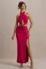 Aura | Hot Pink Halter-Neck Cut-Out Split Maxi Dress sold by Club L London