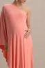 Waves | Coral Asymmetric Maternity Maxi Dress With One-Sleeve Cape sold by Club L London