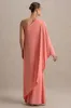 Waves | Coral Asymmetric Maternity Maxi Dress With One-Sleeve Cape sold by Club L London