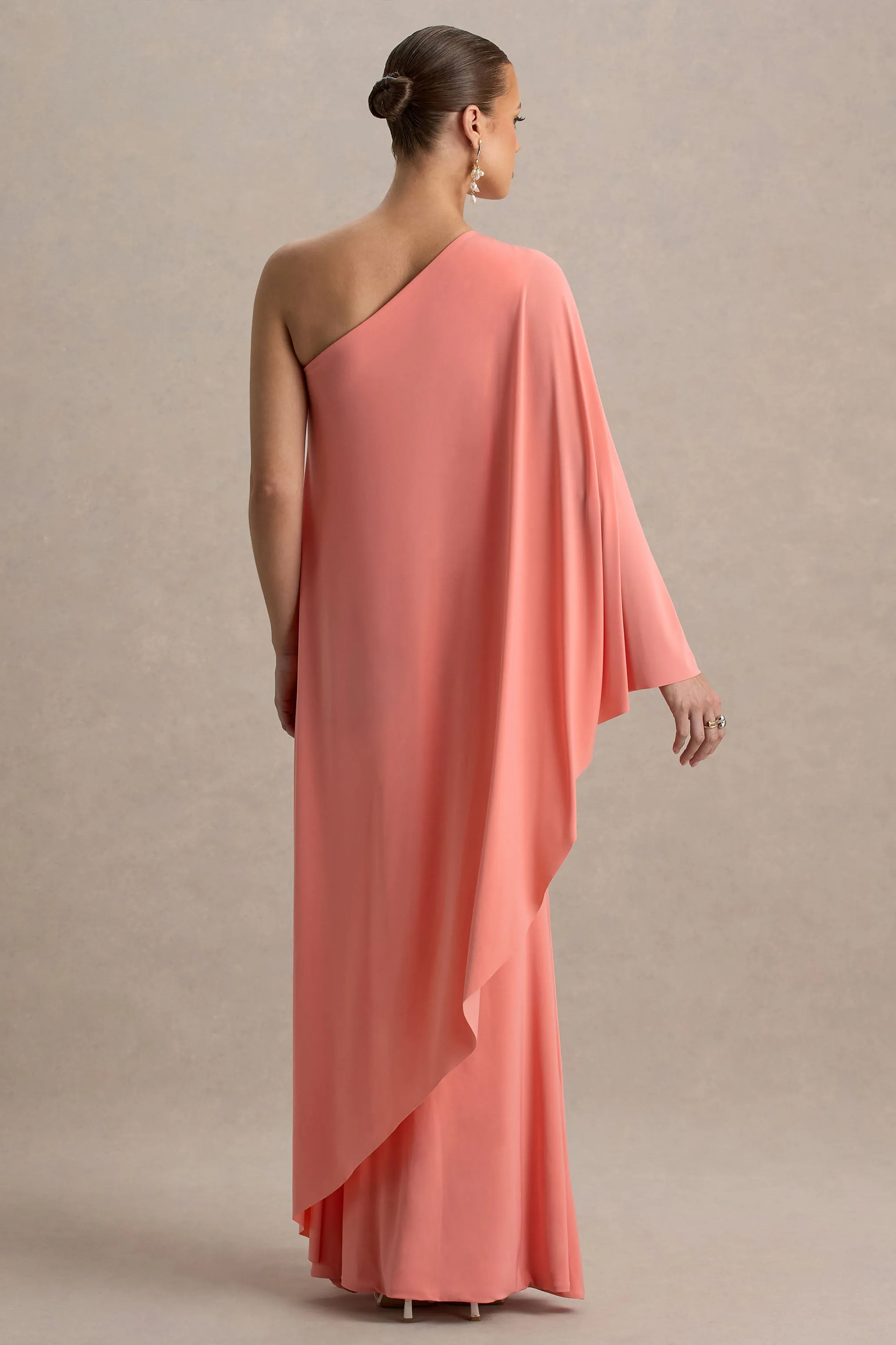 Waves | Coral Asymmetric Maternity Maxi Dress With One-Sleeve Cape sold by Club L London product image thumbnail 2