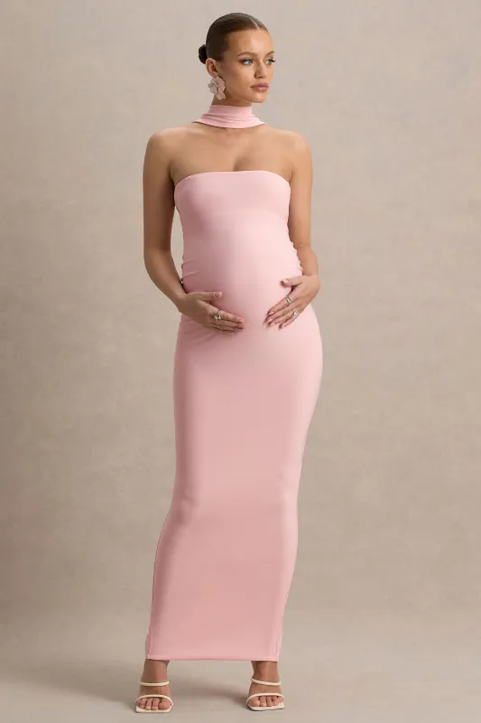 Glaze | Pink High-Neck Maternity Maxi Dress sold by Club L London