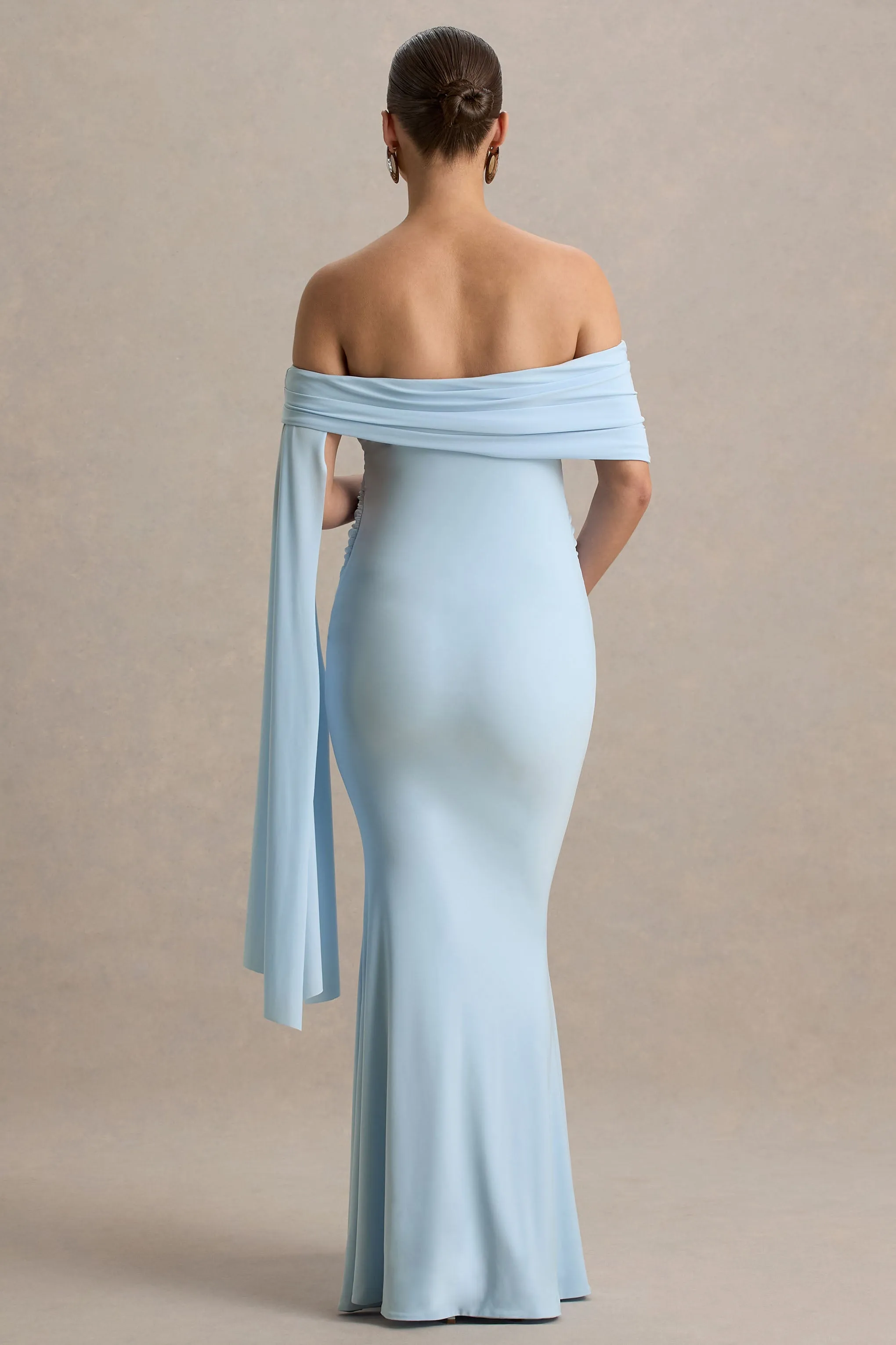 Aquila | Powder Blue Bardot Maternity Maxi Dress With Drape Sleeve sold by Club L London product image thumbnail 2