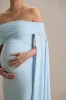 Aquila | Powder Blue Bardot Maternity Maxi Dress With Drape Sleeve sold by Club L London