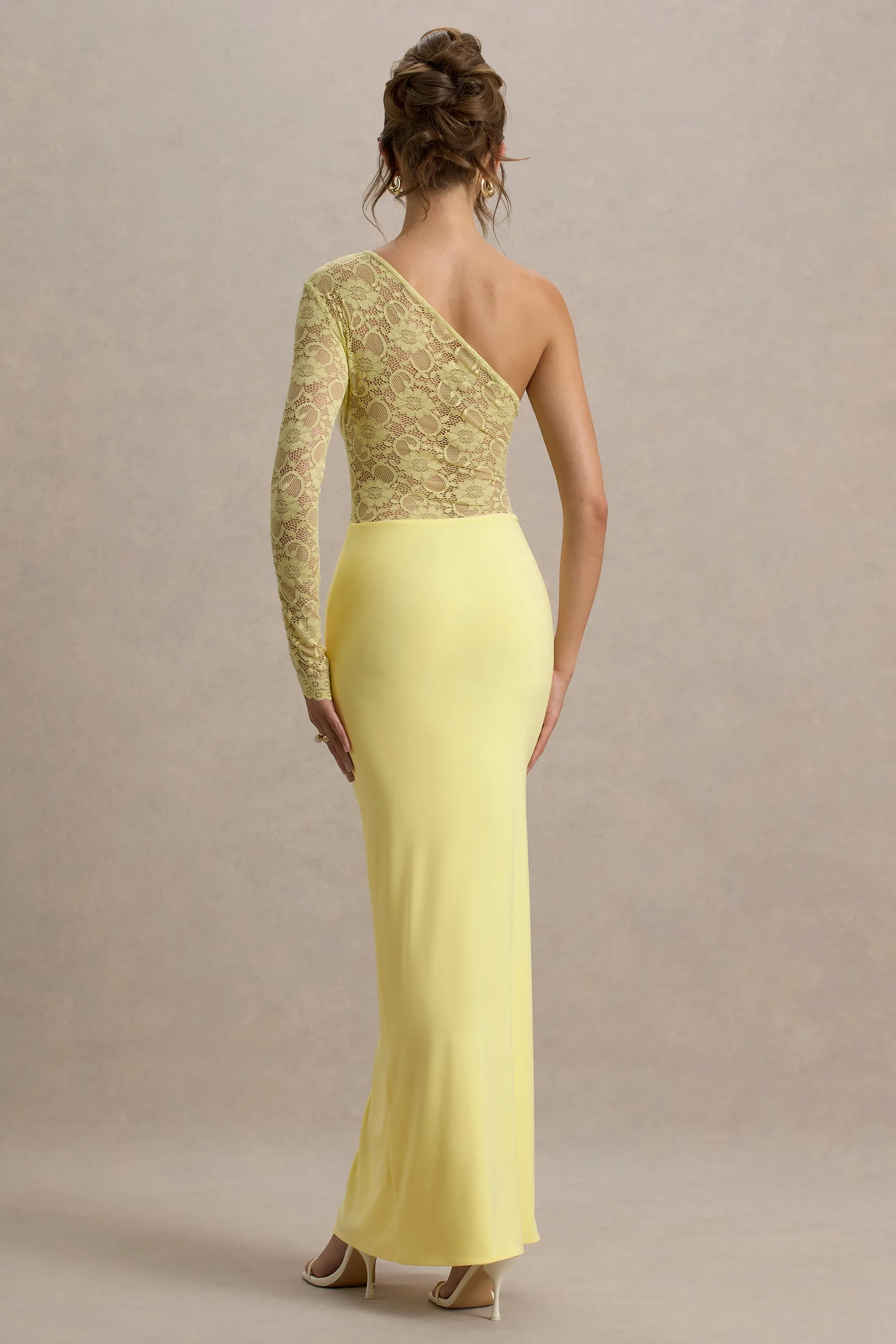 Moonlight | Lemon Asymmetric Maxi Dress With Lace Detailing sold by Club L London product image thumbnail 2