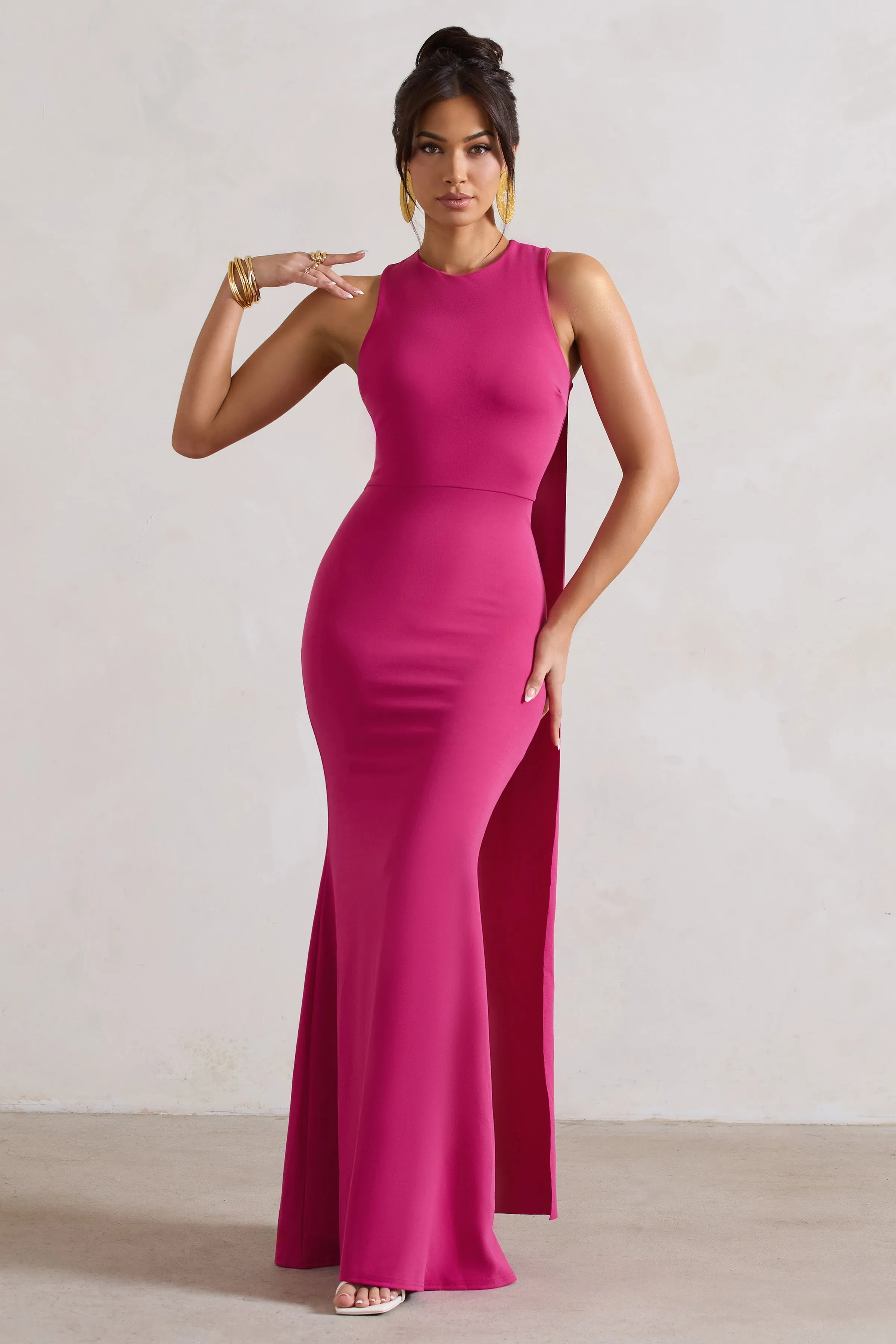 Patty | Dark Pink High-Neck Sleeveless Maxi Dress sold by Club L London product image thumbnail 4
