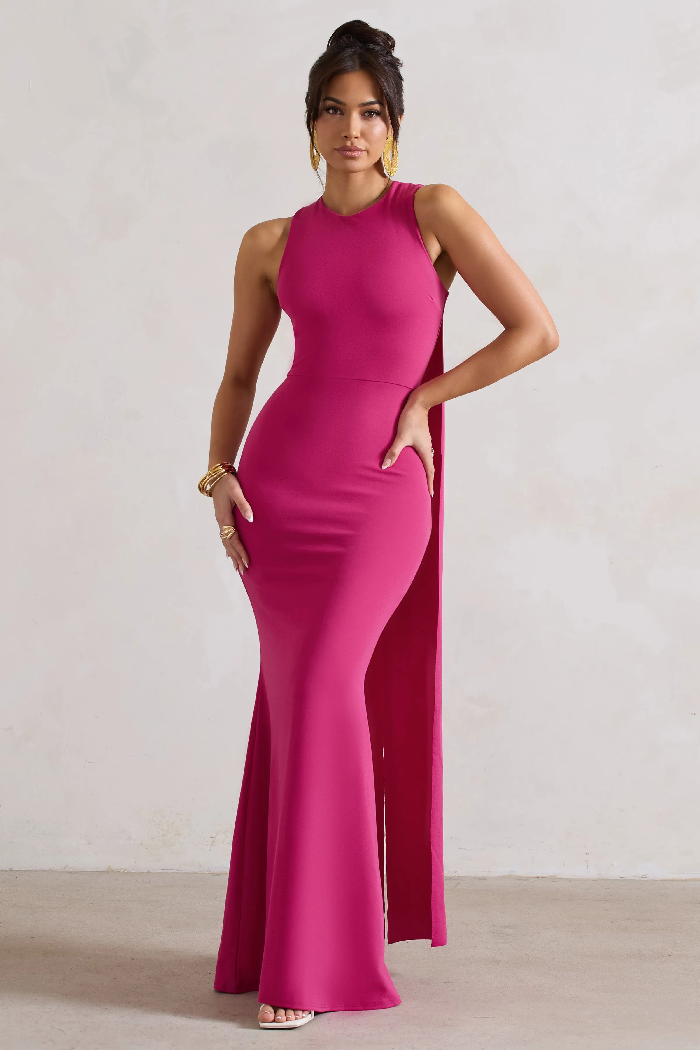 Patty | Dark Pink High-Neck Sleeveless Maxi Dress sold by Club L London