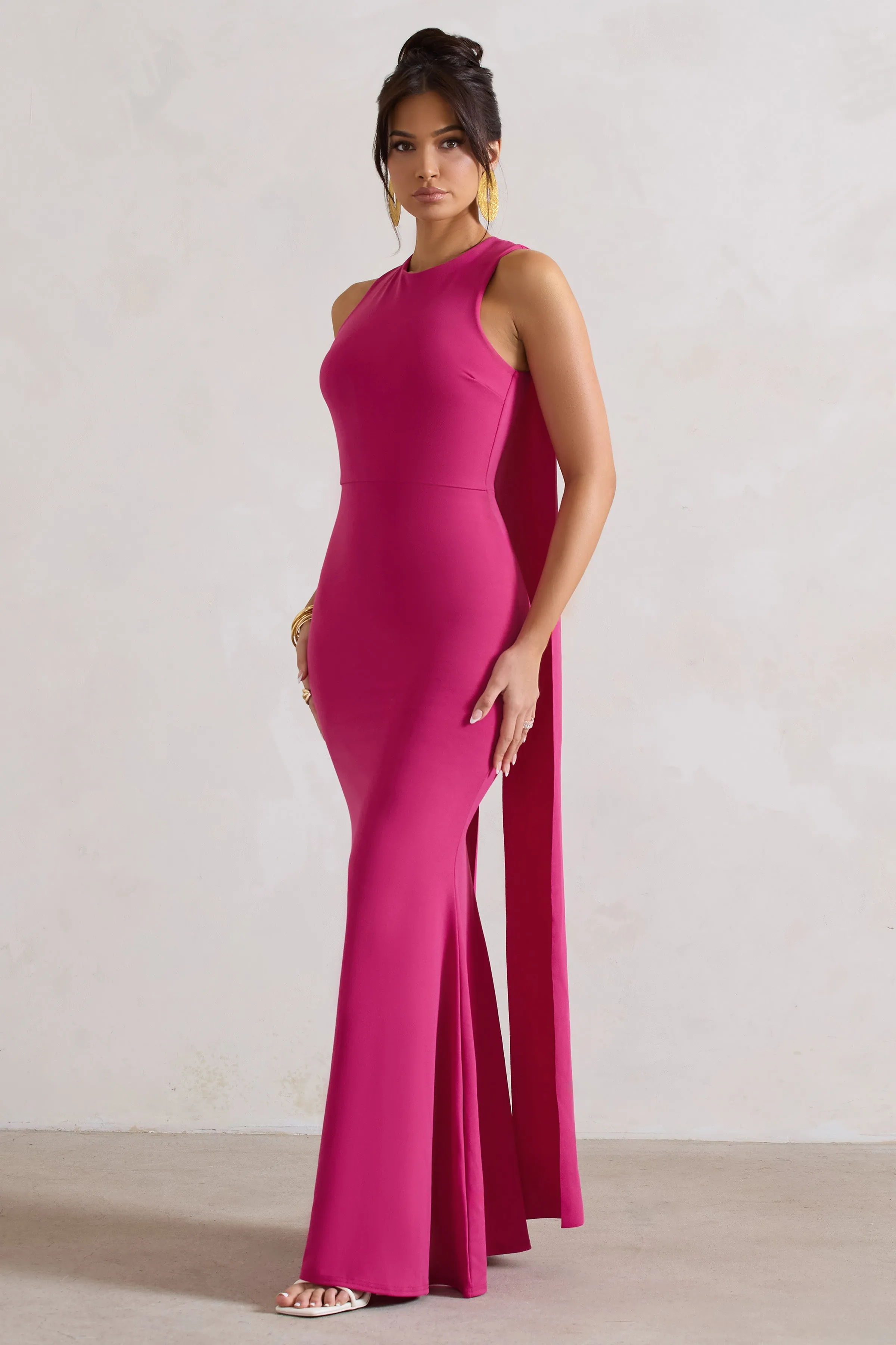 Patty | Dark Pink High-Neck Sleeveless Maxi Dress sold by Club L London product image thumbnail 5