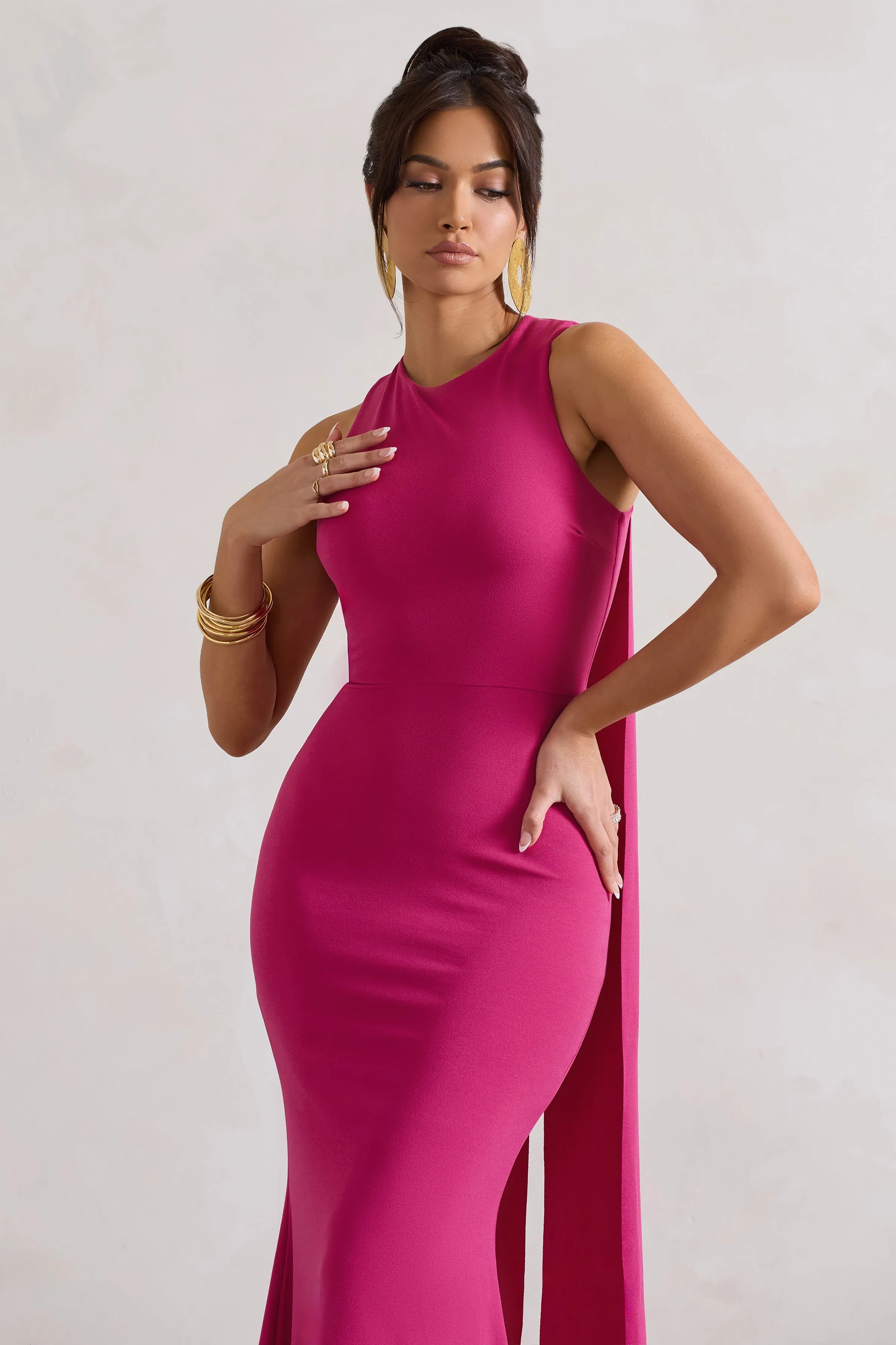 Patty | Dark Pink High-Neck Sleeveless Maxi Dress sold by Club L London product image thumbnail 3