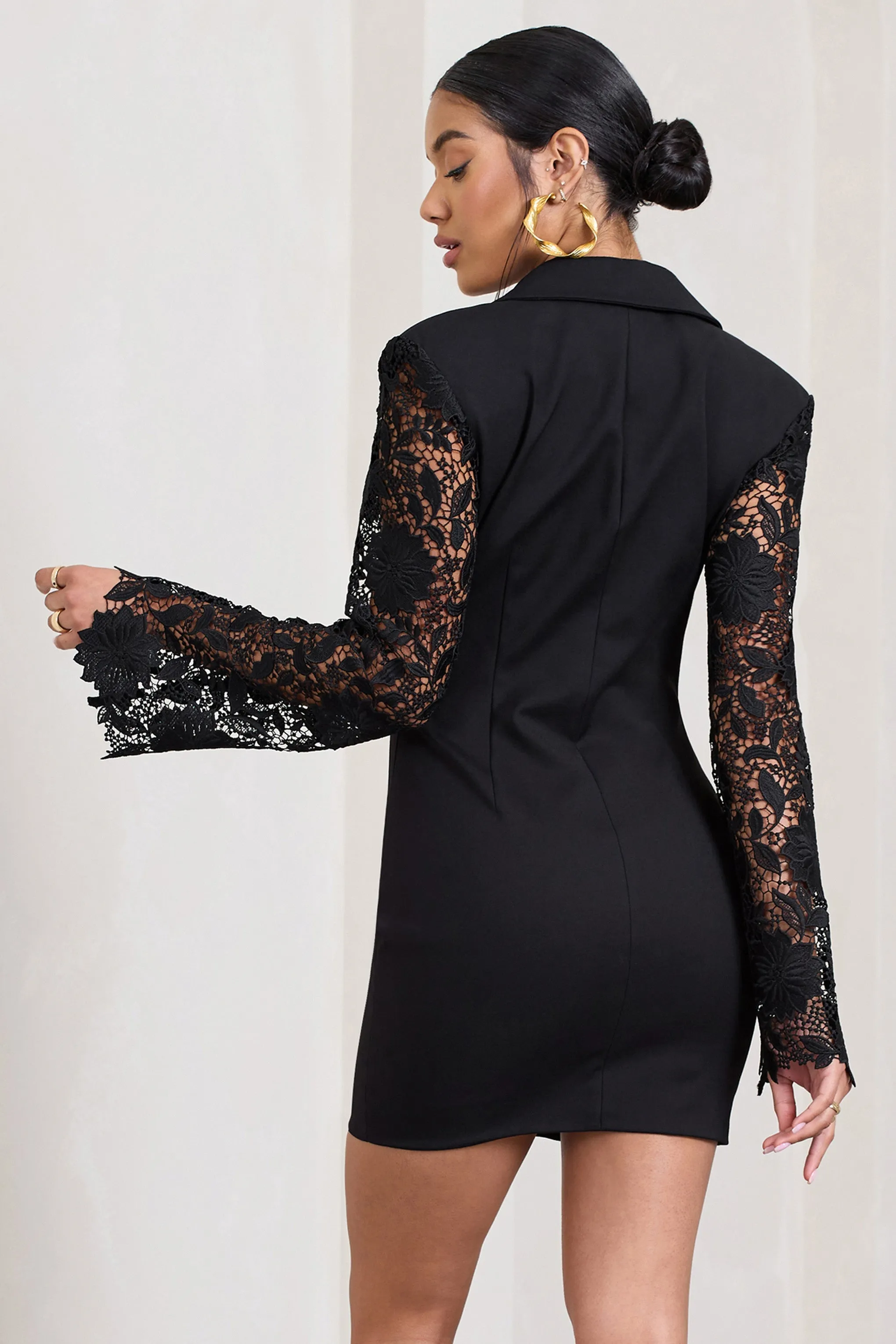 Off The Rack | Black Corset Blazer Mini Dress With Lace Sleeves sold by Club L London product image thumbnail 2