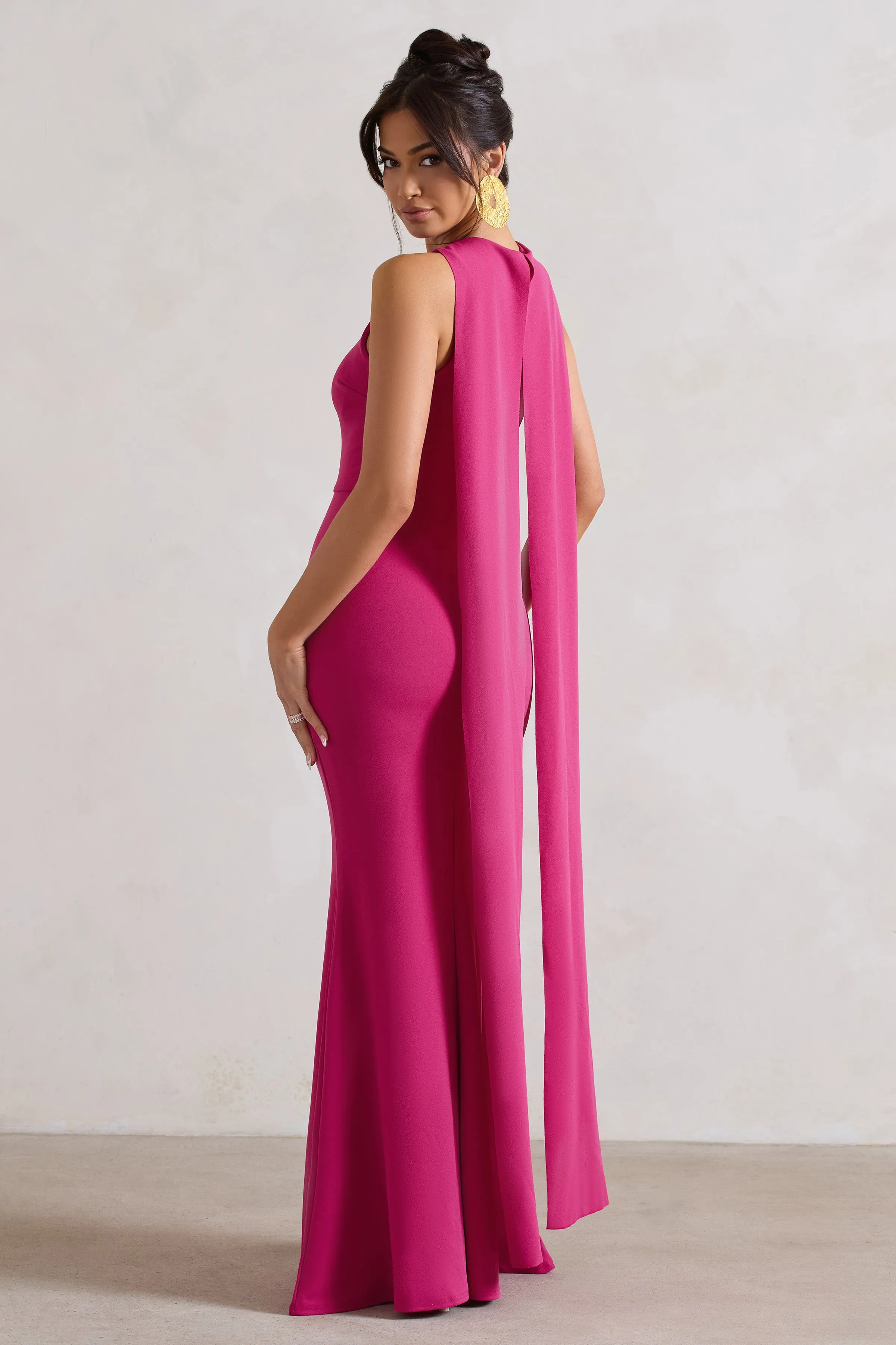 Patty | Dark Pink High-Neck Sleeveless Maxi Dress sold by Club L London product image thumbnail 2