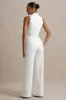 Trixie | White Plunge-Neck Tailored Jumpsuit sold by Club L London