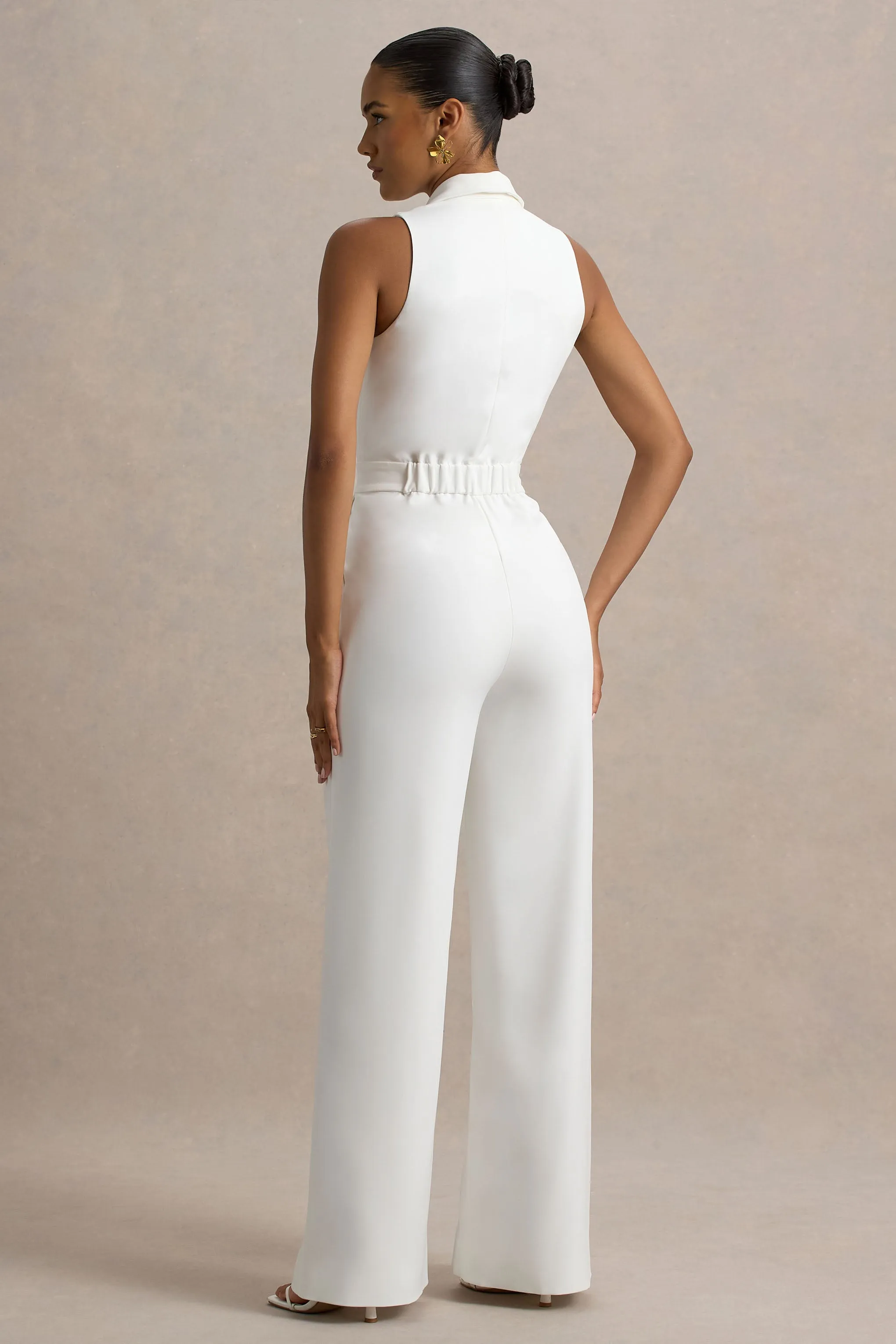 Trixie | White Plunge-Neck Tailored Jumpsuit sold by Club L London product image thumbnail 2
