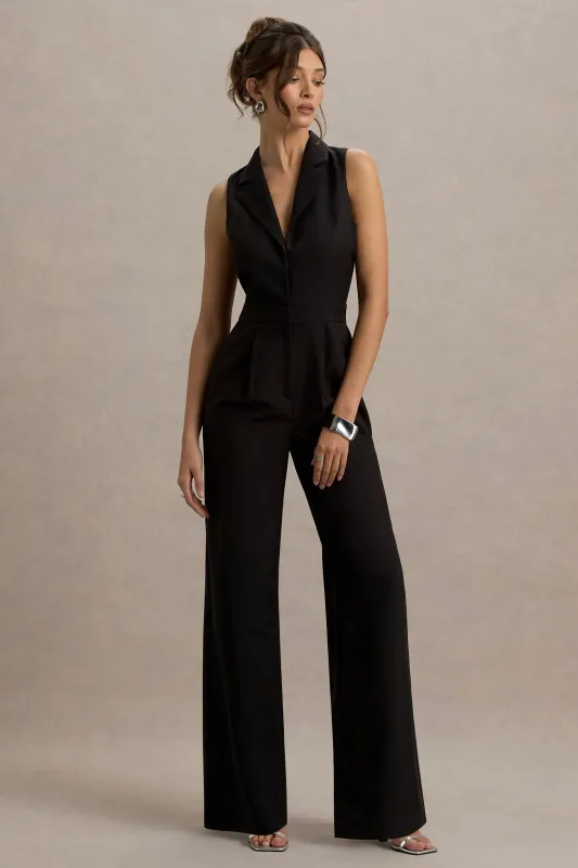 Trixie | Black Plunge-Neck Tailored Jumpsuit sold by Club L London