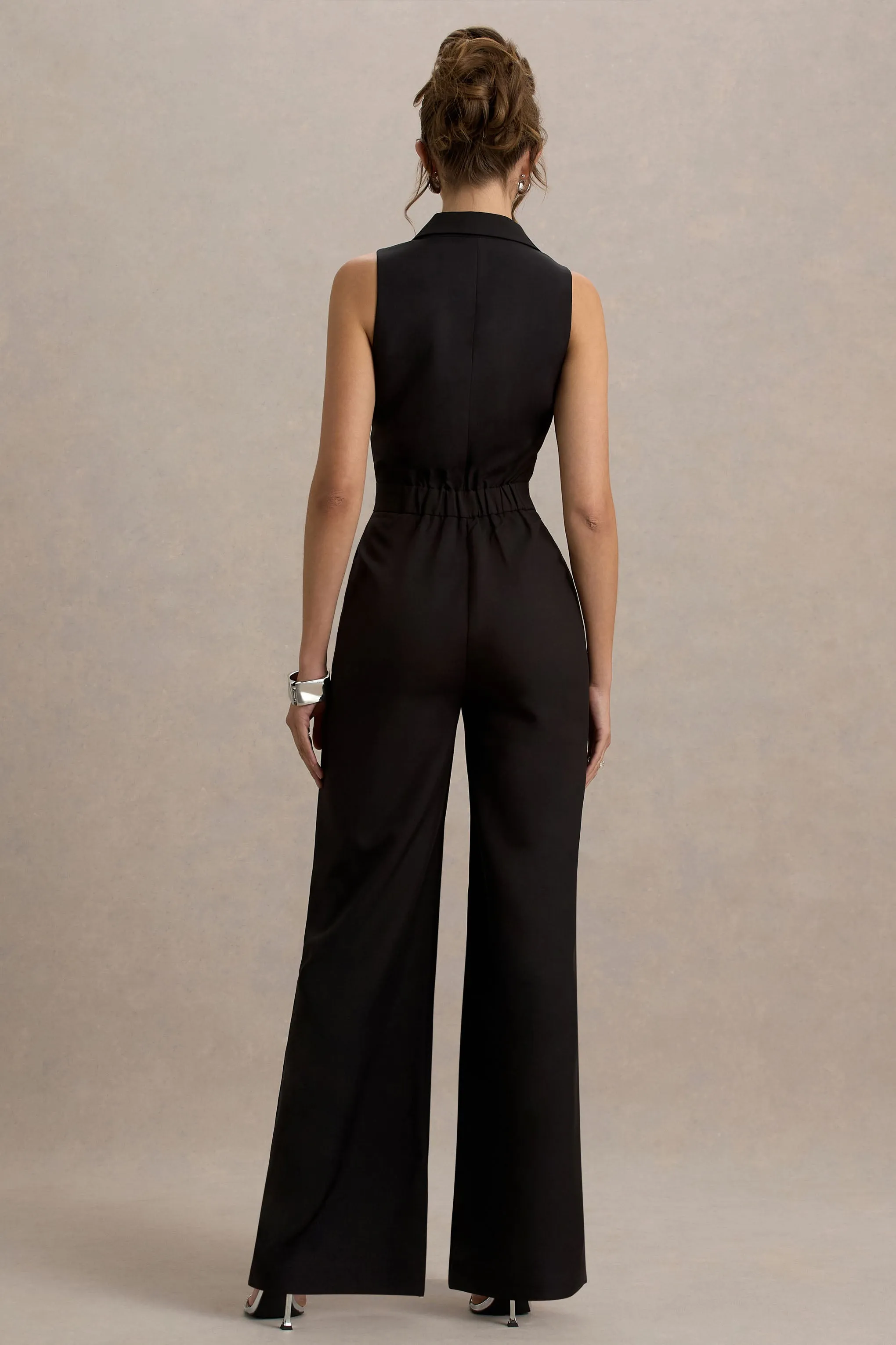 Trixie | Black Plunge-Neck Tailored Jumpsuit sold by Club L London product image thumbnail 2