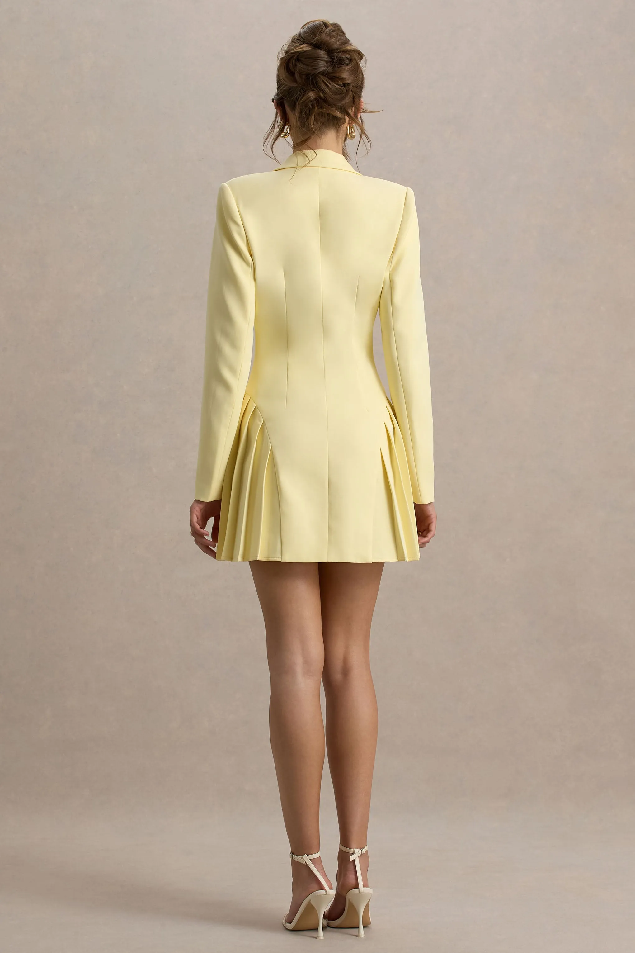 Blossoming | Lemon Plunge-Neck Tailored Mini Dress With Pleating sold by Club L London product image thumbnail 2
