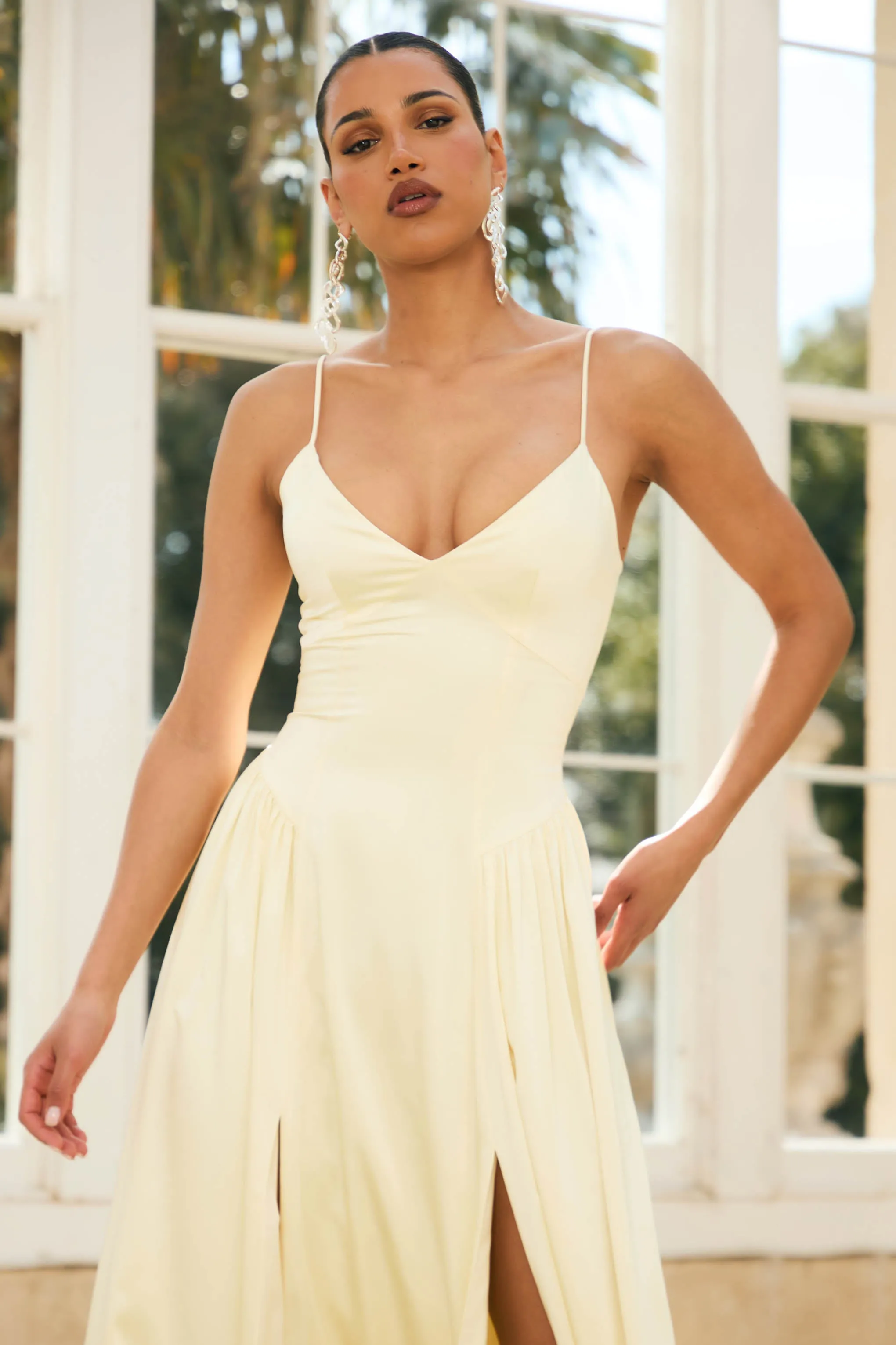 Jonas | Lemon Plunge-Neck Maxi Dress With Cami Straps sold by Club L London product image thumbnail 5