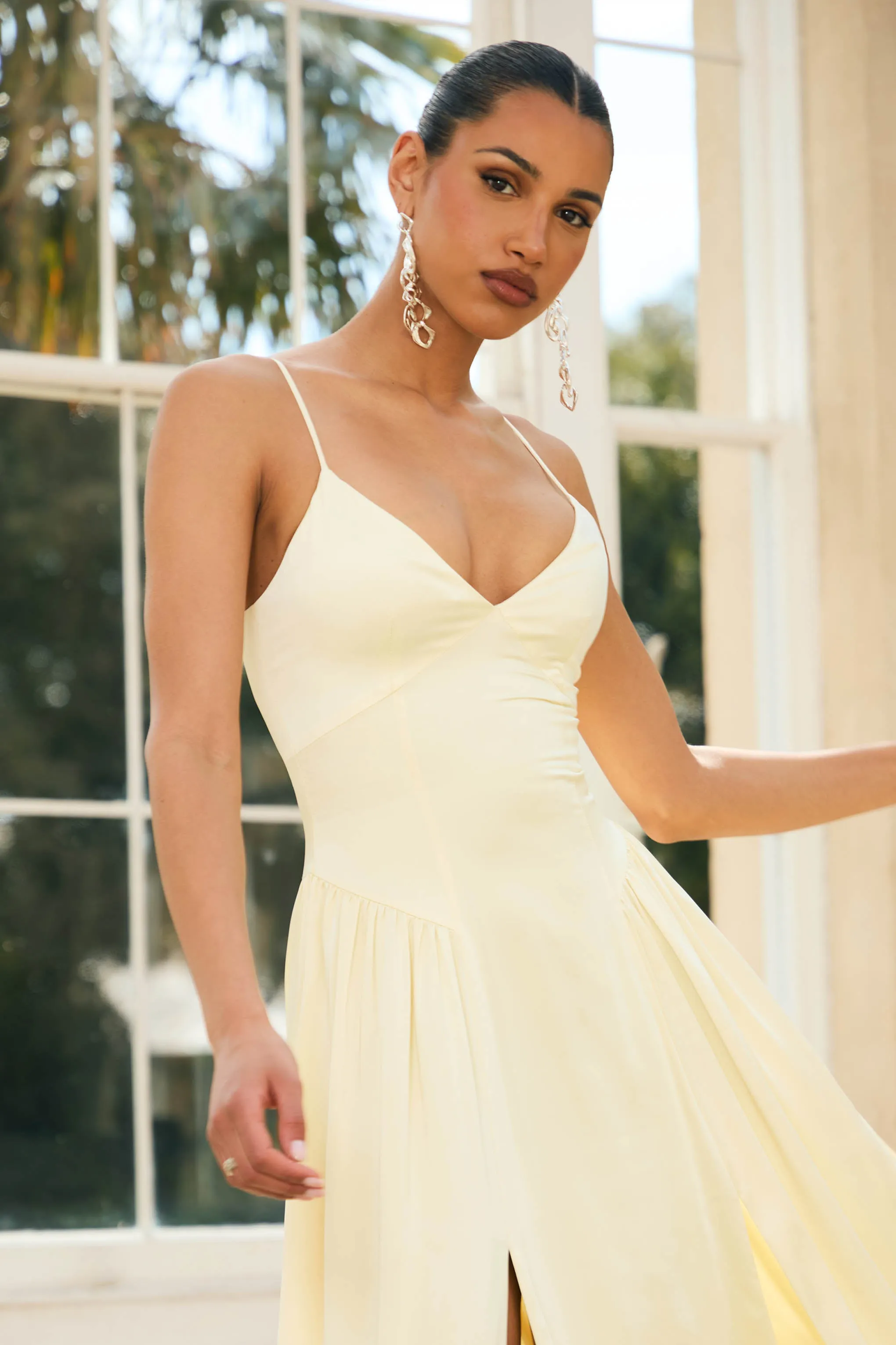 Jonas | Lemon Plunge-Neck Maxi Dress With Cami Straps sold by Club L London product image thumbnail 3