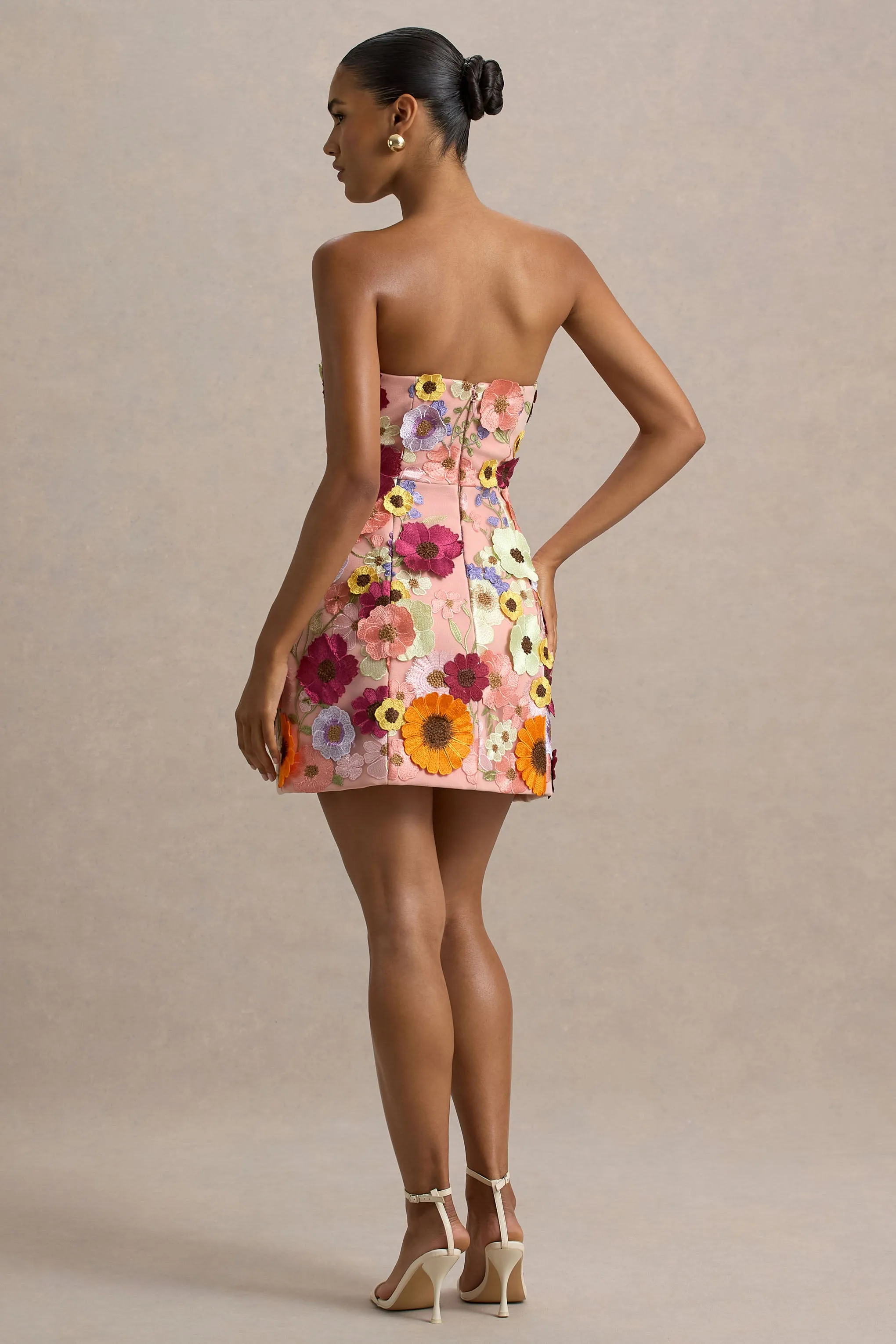 Kristen | Pink Floral Embellished Bandeau-Neck Mini Dress sold by Club L London product image thumbnail 3
