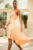 Glint | Peach Satin Plunge-Neck Maxi Dress With Asymmetric Hem sold by Club L London