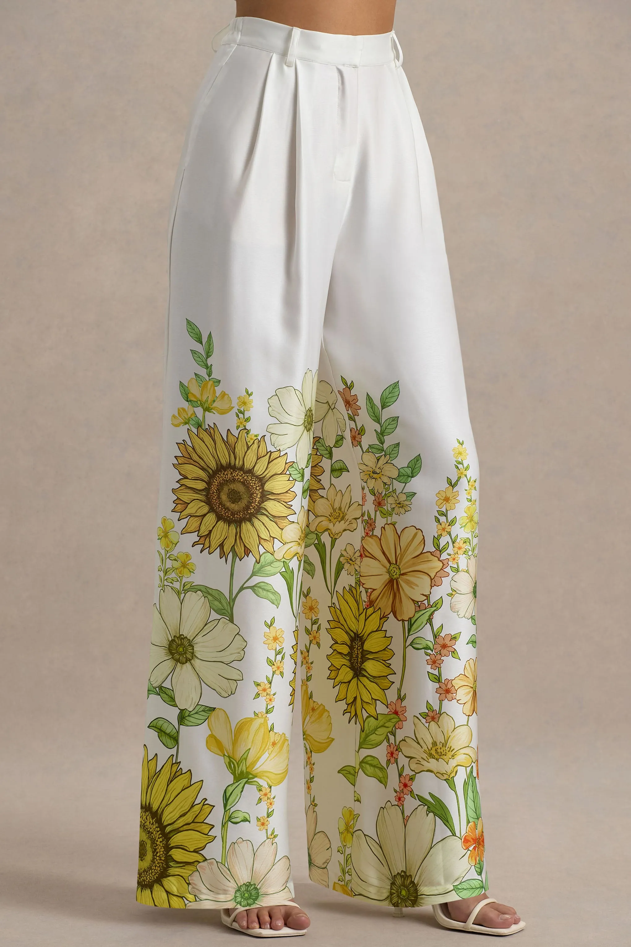 Louise | Sunflower Print Wide-Leg Trousers sold by Club L London product image thumbnail 4