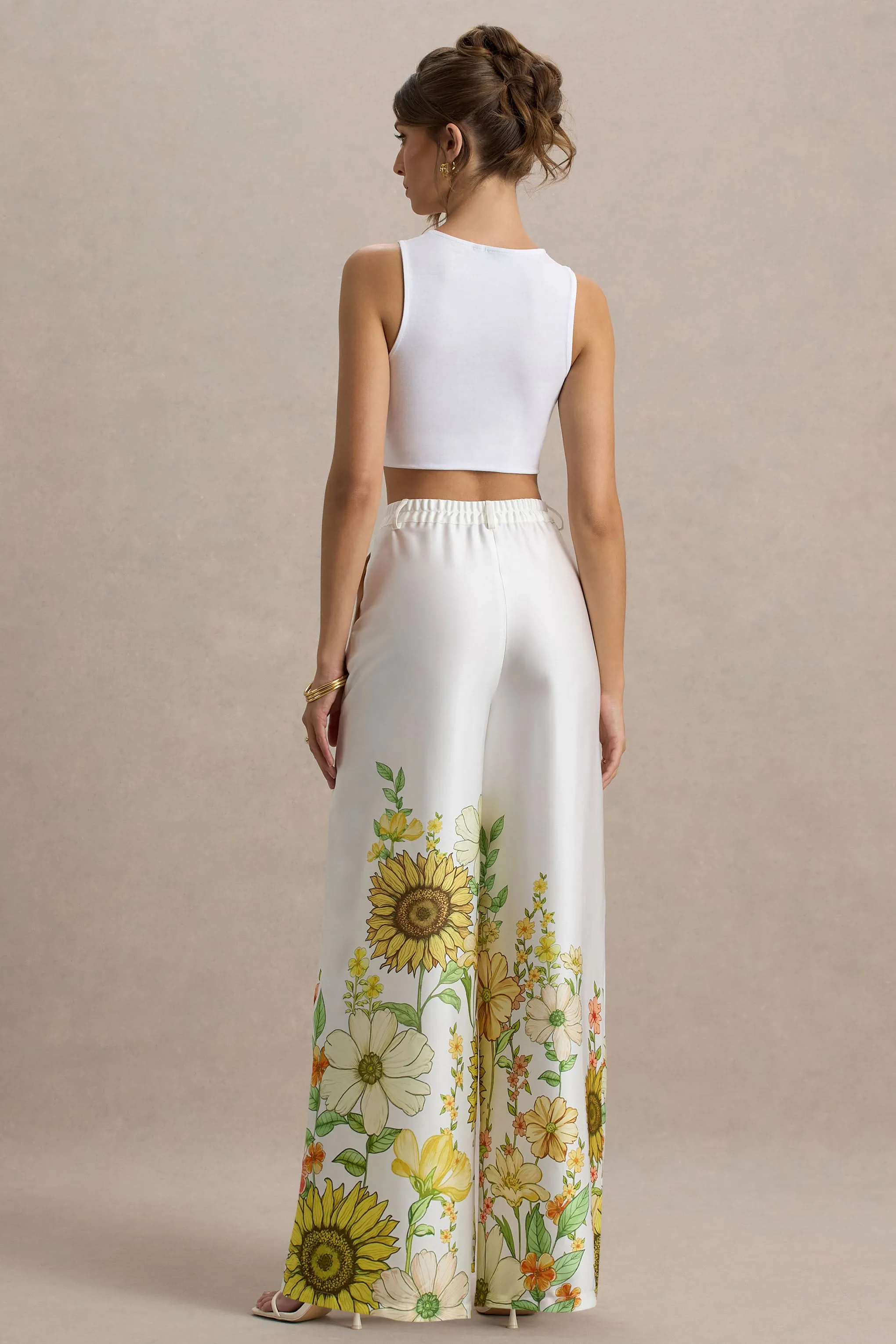 Louise | Sunflower Print Wide-Leg Trousers sold by Club L London product image thumbnail 3