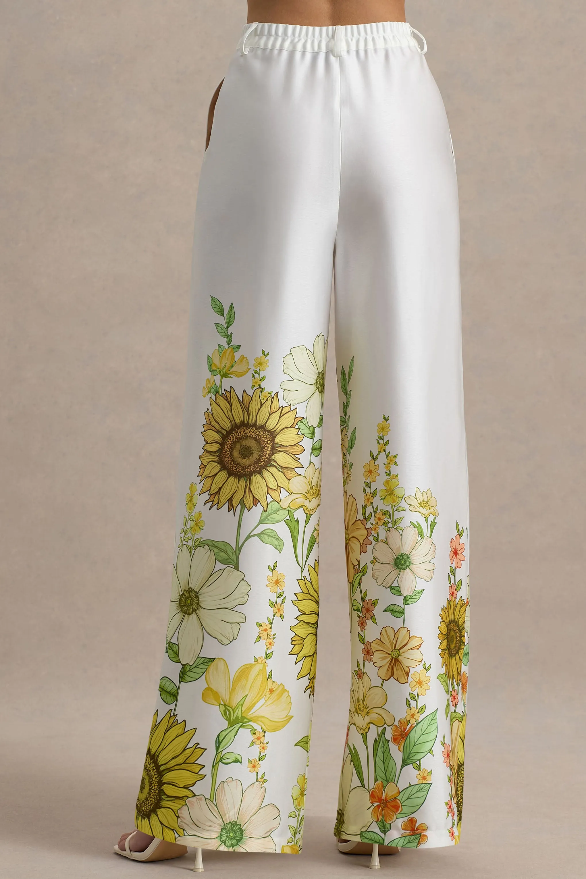 Louise | Sunflower Print Wide-Leg Trousers sold by Club L London product image thumbnail 5