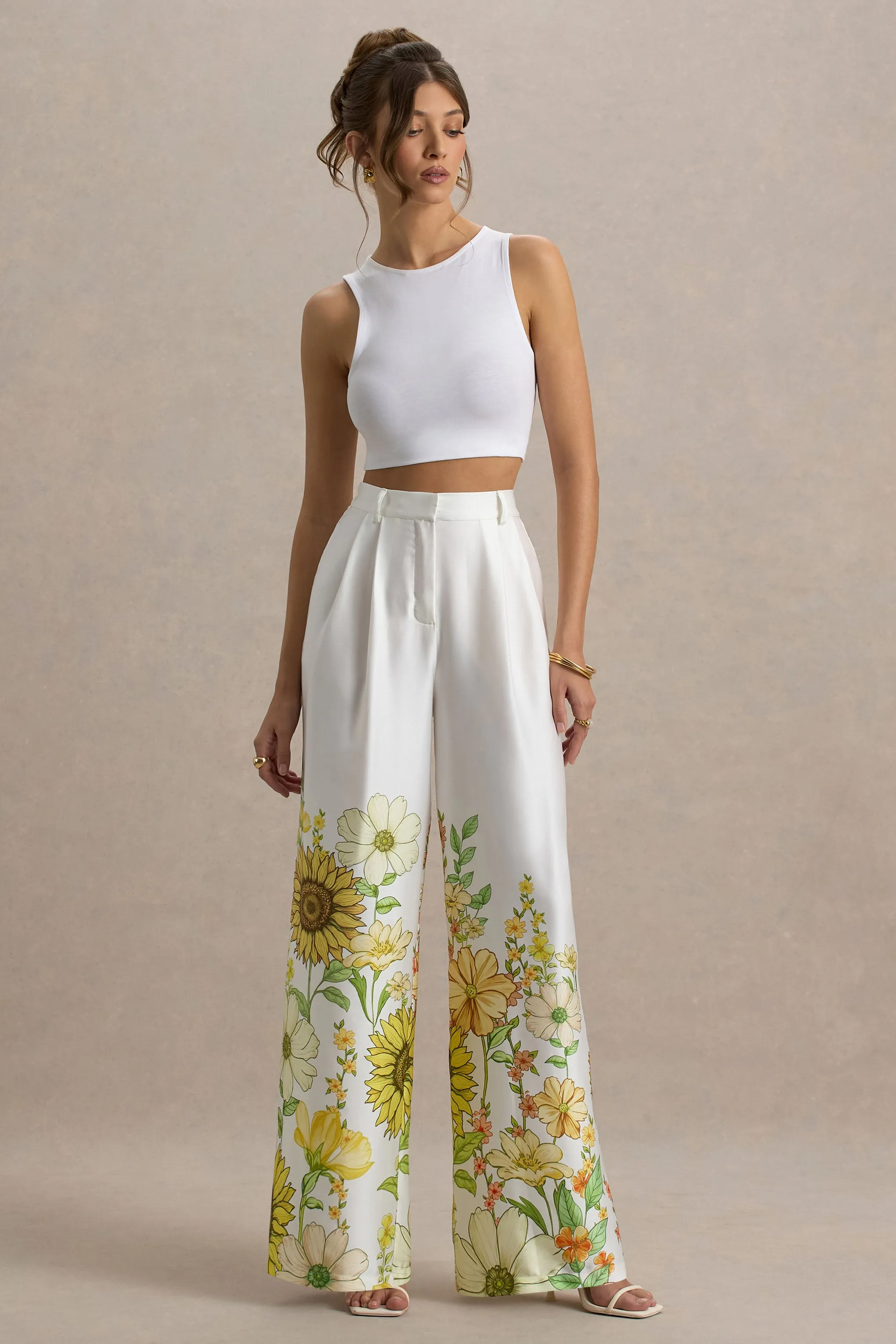 Louise | Sunflower Print Wide-Leg Trousers sold by Club L London product image thumbnail 2