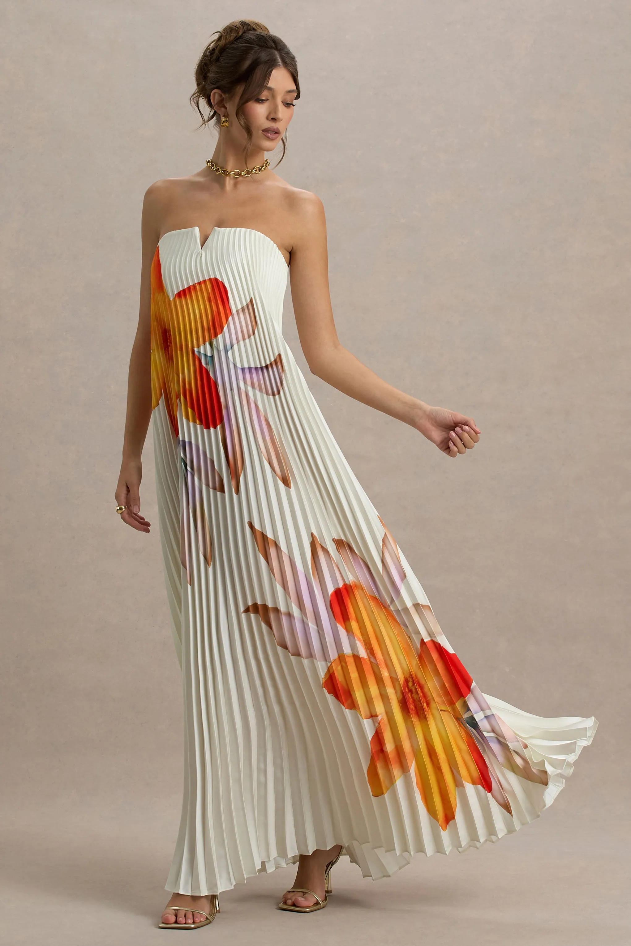 Bergamot | Orange Floral Satin Sweetheart Maxi Dress sold by Club L London product image thumbnail 2
