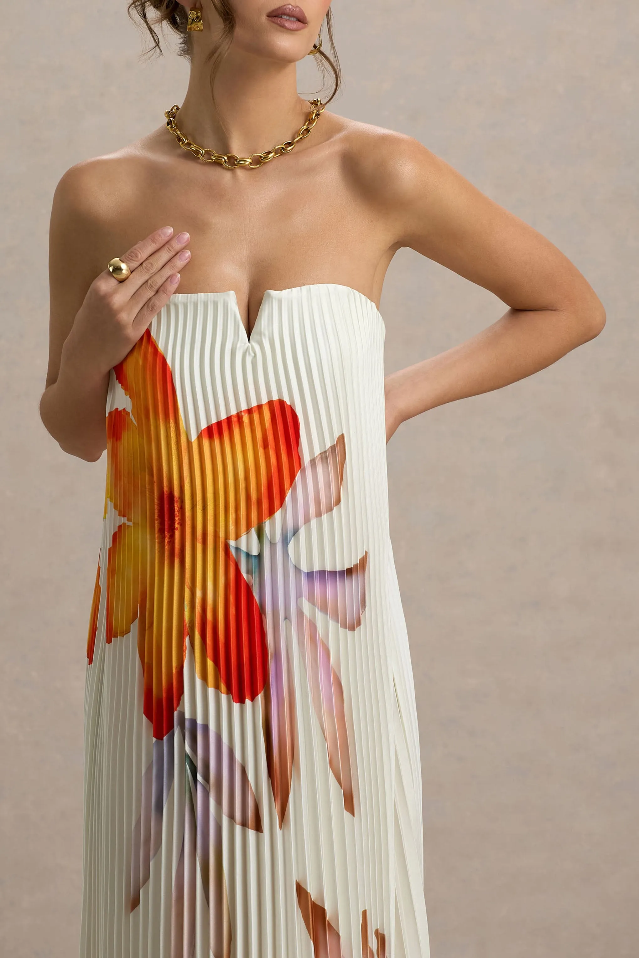 Bergamot | Orange Floral Satin Sweetheart Maxi Dress sold by Club L London product image thumbnail 4