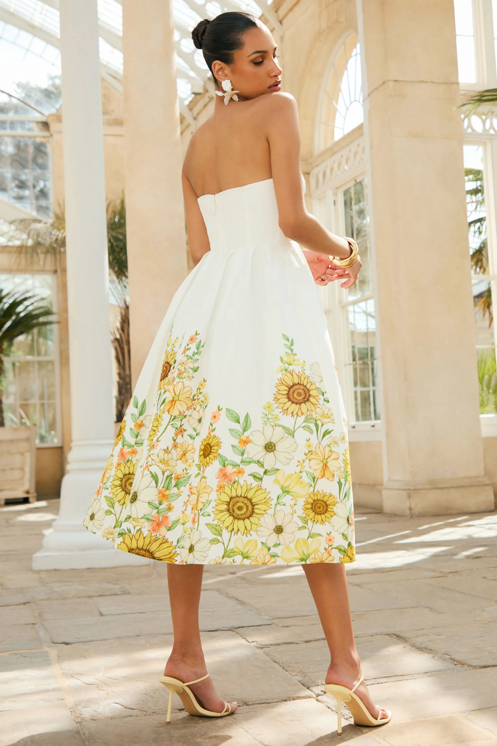 Ivory | Sunflower Print Bandeau High-Low Midi Dress sold by Club L London product image thumbnail 5