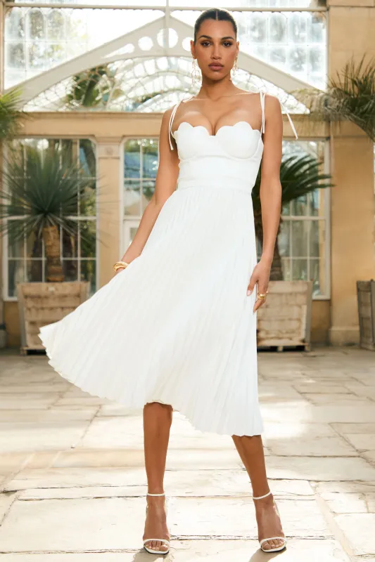 Agua | Cream Satin Sweetheart Midi Dress With Pleated Skirt sold by Club L London