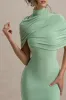 Cecille | Light Green Midi Dress With Cape Sleeve Detail sold by Club L London