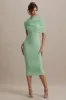 Cecille | Light Green Midi Dress With Cape Sleeve Detail sold by Club L London