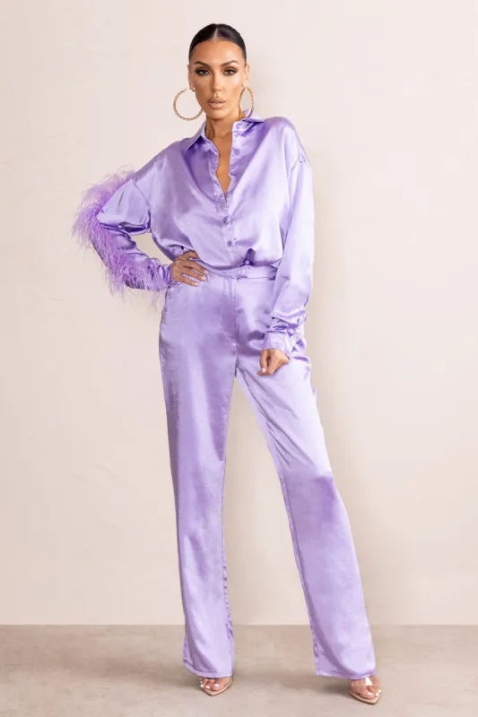 Evening Memories | Lilac Satin Wide Leg Trousers sold by Club L London