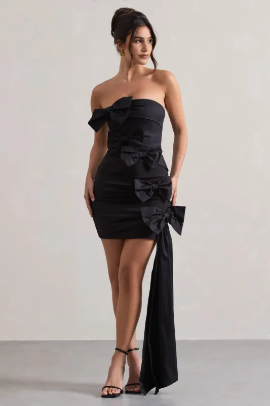 Ornament | Black Bandeau Bow-Embellished Mini Dress With Drape sold by Club L London