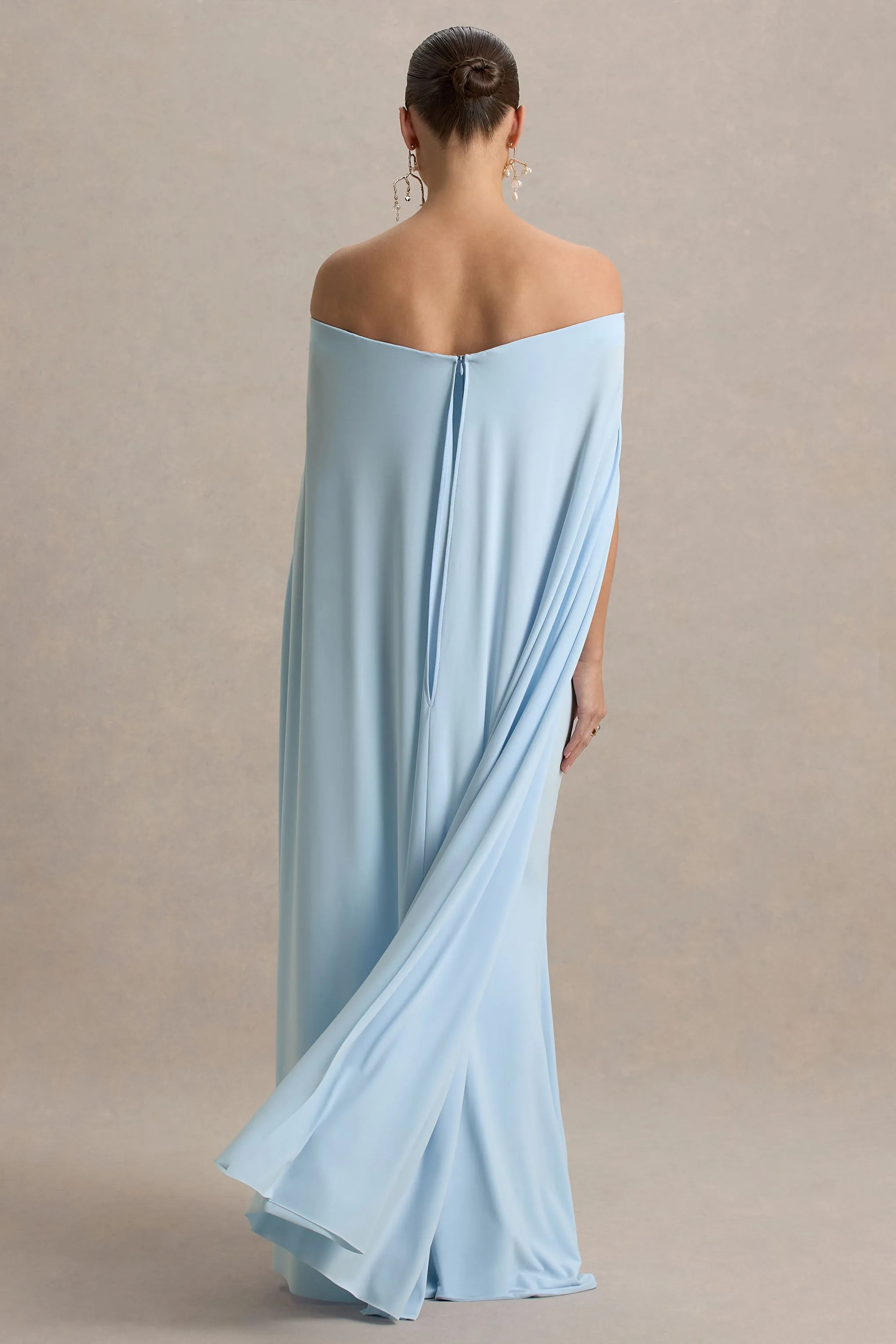 Radiance | Powder Blue Bardot Maternity Maxi Dress With Cape sold by Club L London product image thumbnail 2