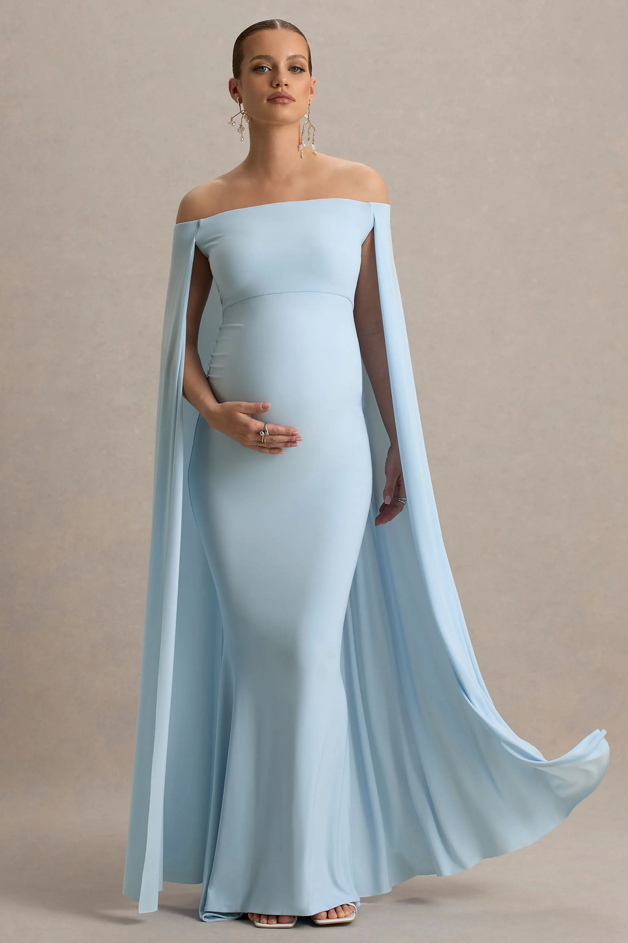 Radiance | Powder Blue Bardot Maternity Maxi Dress With Cape sold by Club L London product image thumbnail 4