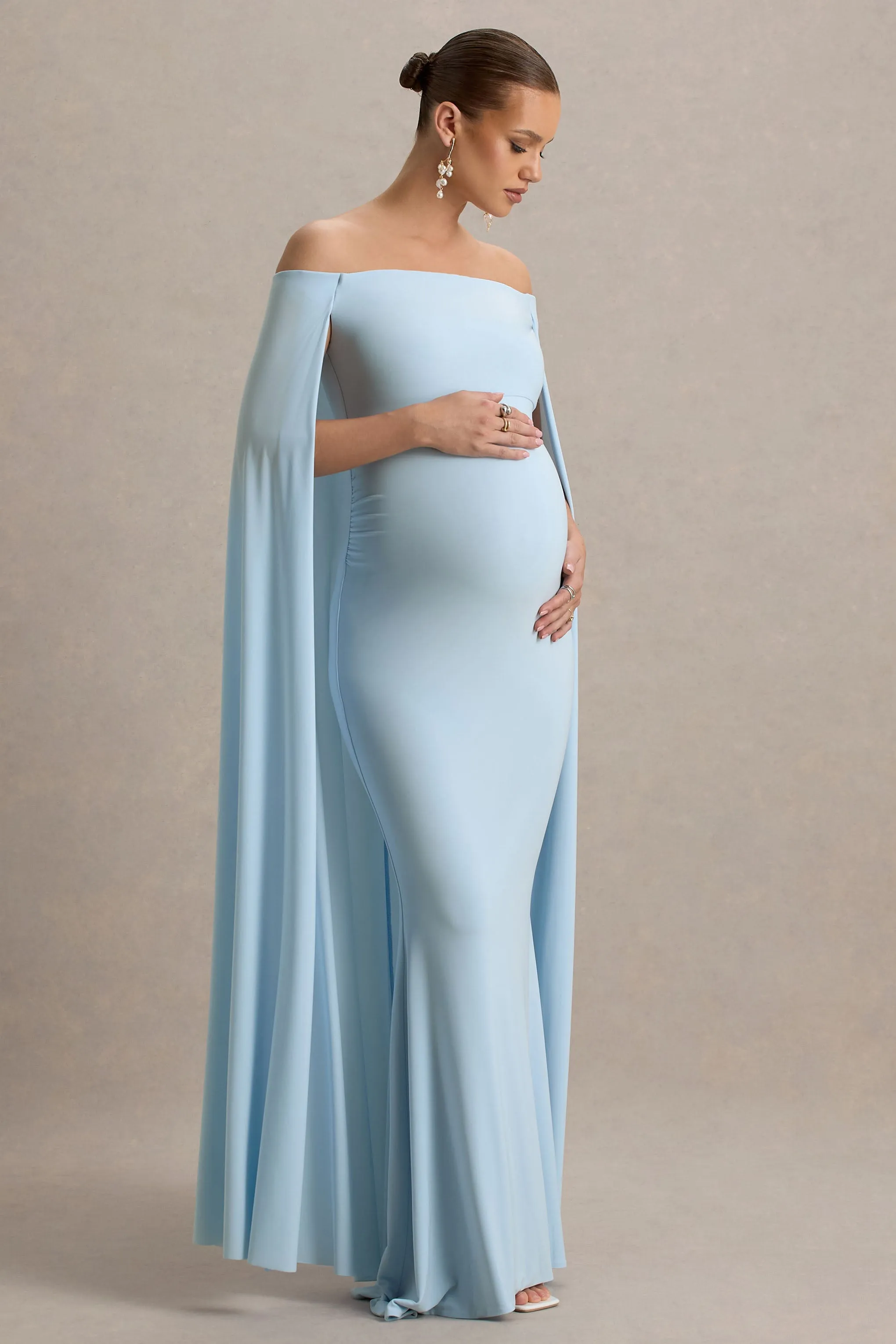 Radiance | Powder Blue Bardot Maternity Maxi Dress With Cape sold by Club L London product image thumbnail 5