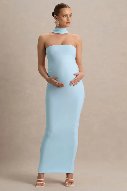Glaze | Powder Blue High-Neck Maternity Maxi Dress sold by Club L London