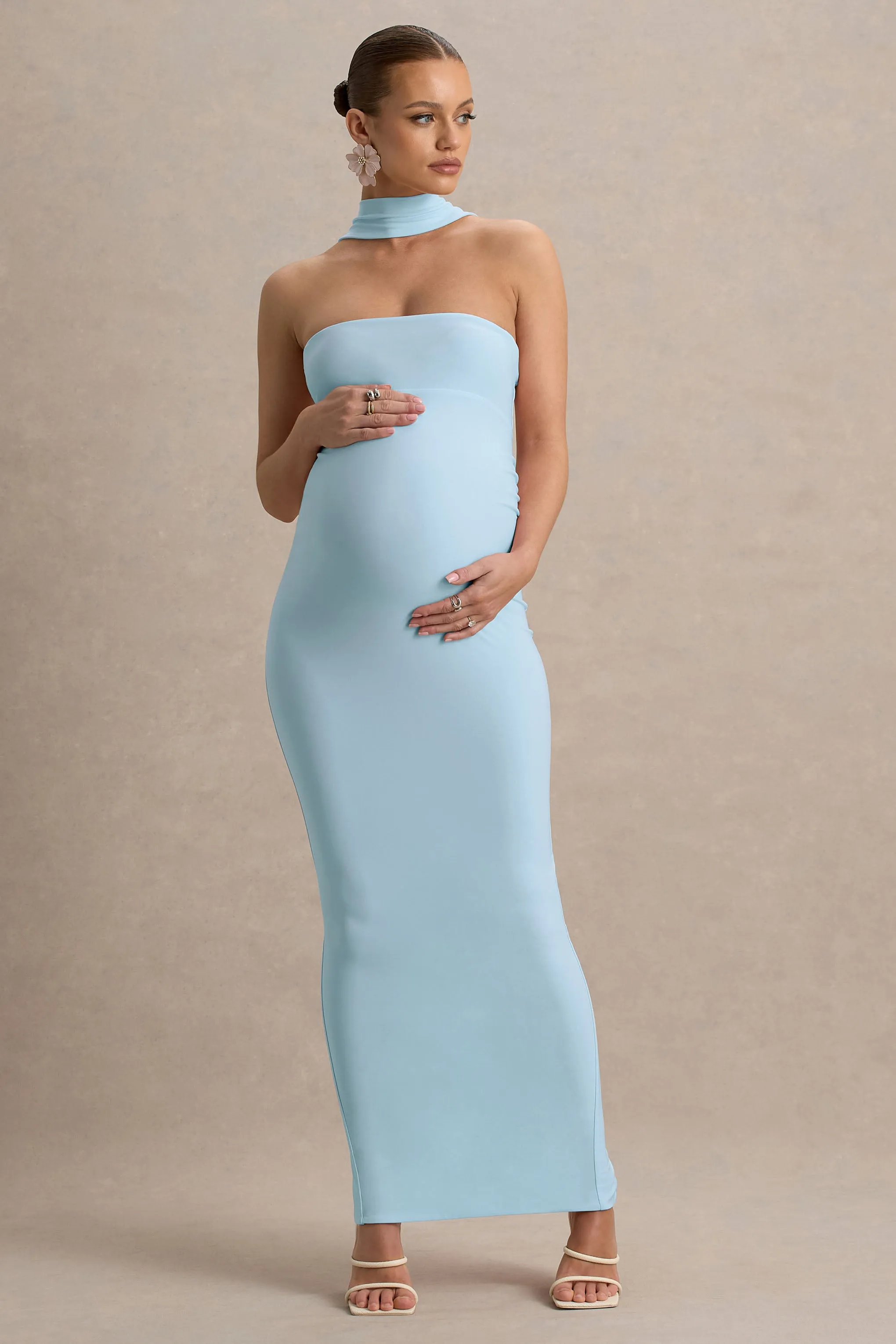 Glaze | Powder Blue High-Neck Maternity Maxi Dress sold by Club L London product image thumbnail 5